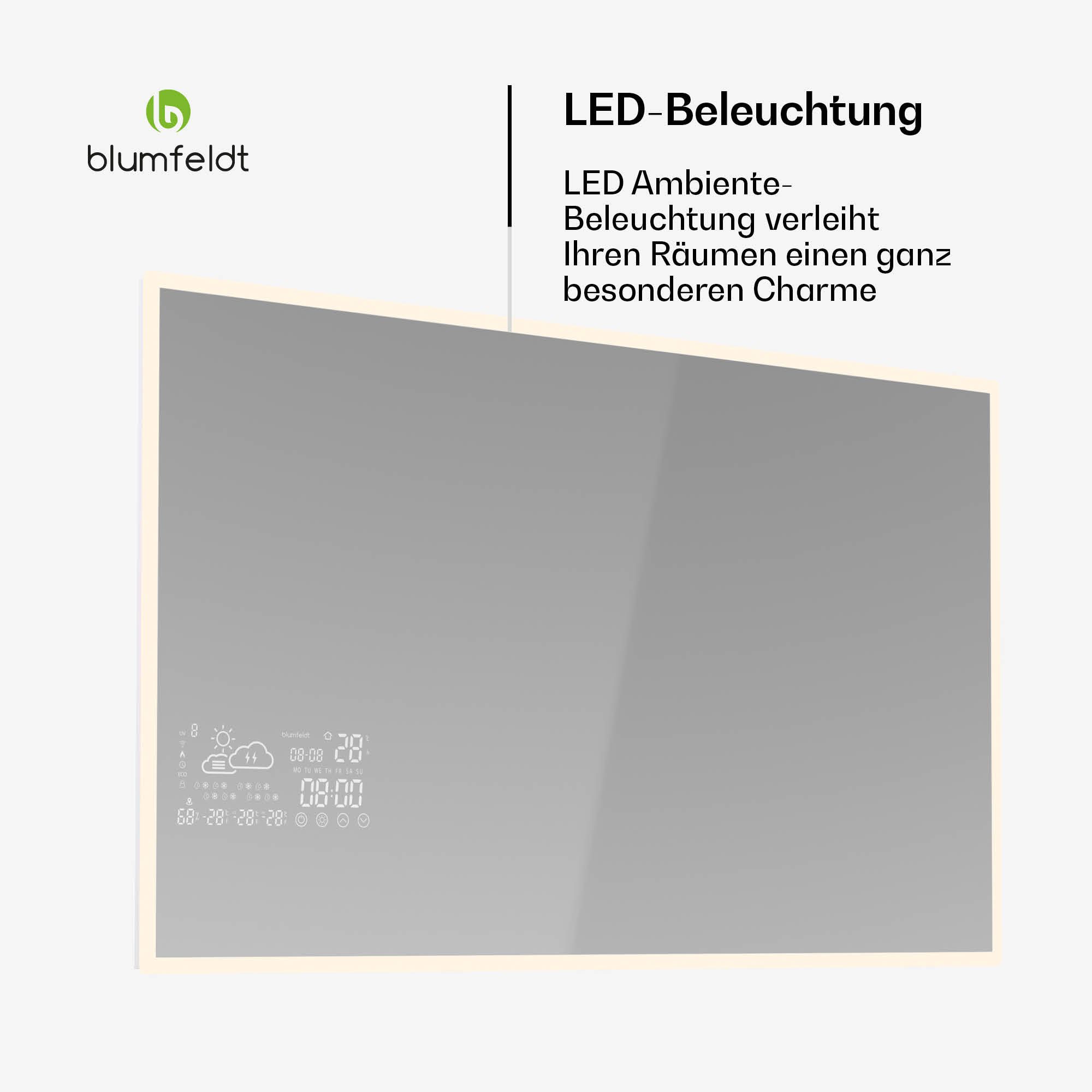 blumfeldt Infrarotheizung ReflectiHeat, elektrische Heizkörper Mirror Timer App LED 500 W