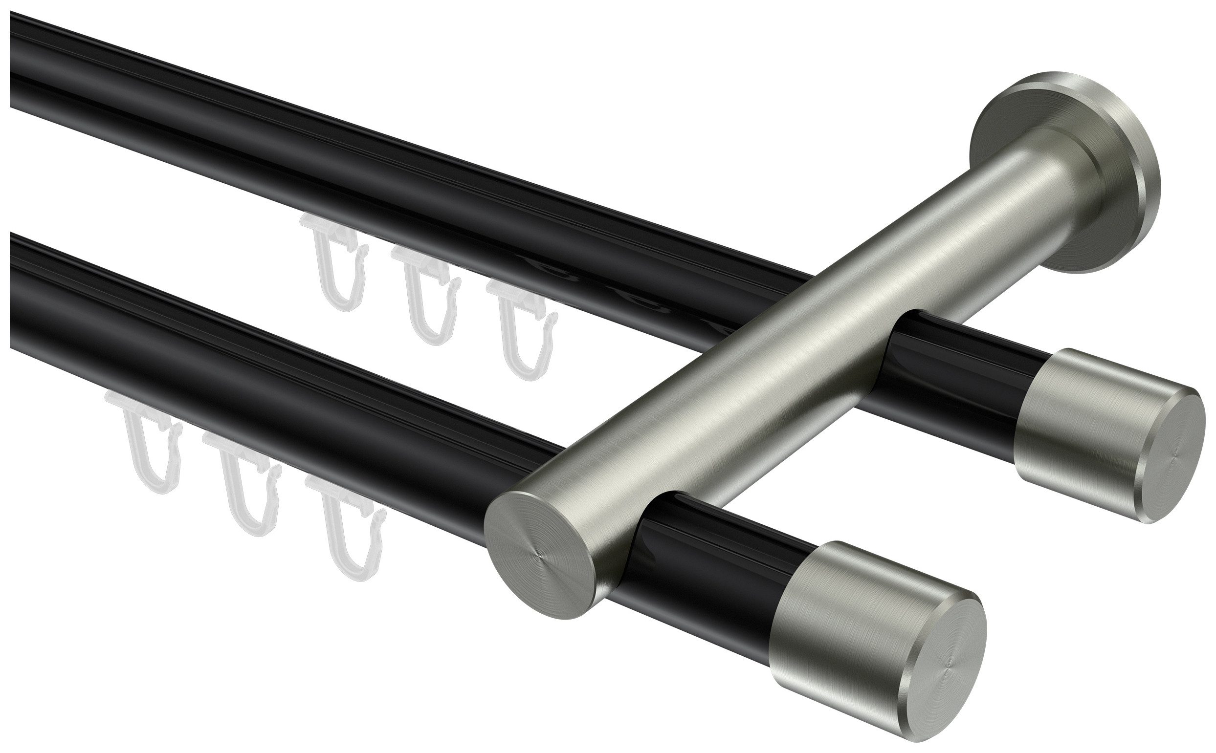 INTERDECO Innenlaufschiene Platon Santo, Ø 20 mm, 2-läufig, Fixmaß, kürzbar, Wandmontage, Aluminium, Schwarz / Edelstahl-Optik / Bicolor