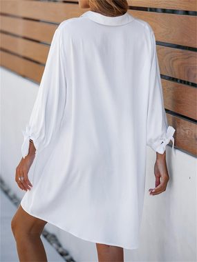AFAZ New Trading UG Sommerkleid CUPSHE Damen Blusenkleid V Ausschnitt Langarm Lockeres Sommerkleid Freizeitkleider Bikini Cover Up Hemd Shirt Dress