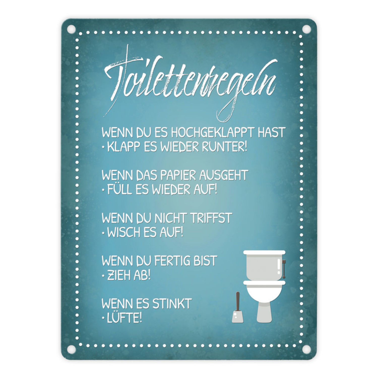 Metallschild Toilettenregeln Metallschild in blau mit Toilette Motiv Klo Hygiene