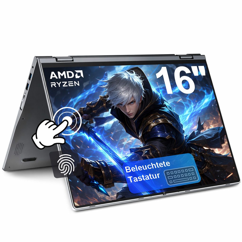 Jumper 16 Zoll laptop Convertible Notebook Touchscreen AMD Ryzen 16GB RAM 512 Notebook (AMD FP5 Ryzen3 3300U, Radeon Vega 6, 16 GB, 512 GB SSD)