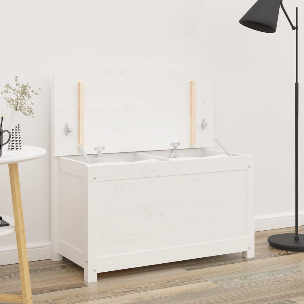 furnicato Sitzbank Kastenbank Weiß 80 x 41 x 77 cm aus massivem Kiefernholz (1-St), Sitzbank mit integrierter Rückenlehne und großzügigem Stauraum
