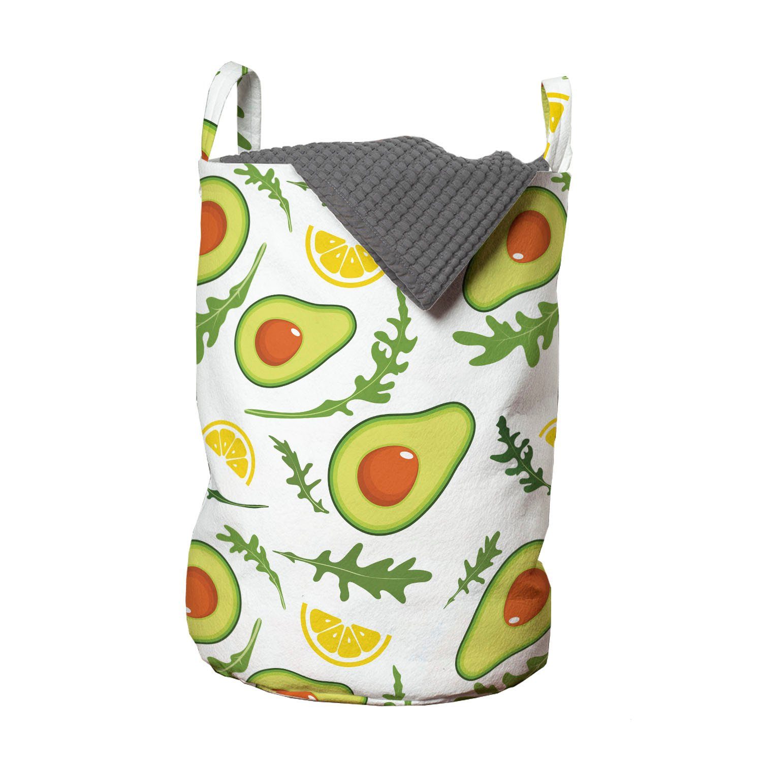 Abakuhaus Wäschesäckchen Wäschekorb mit Griffen Kordelzugverschluss für Waschsalons, Früchte Geschnittene Avocados und Zitronen