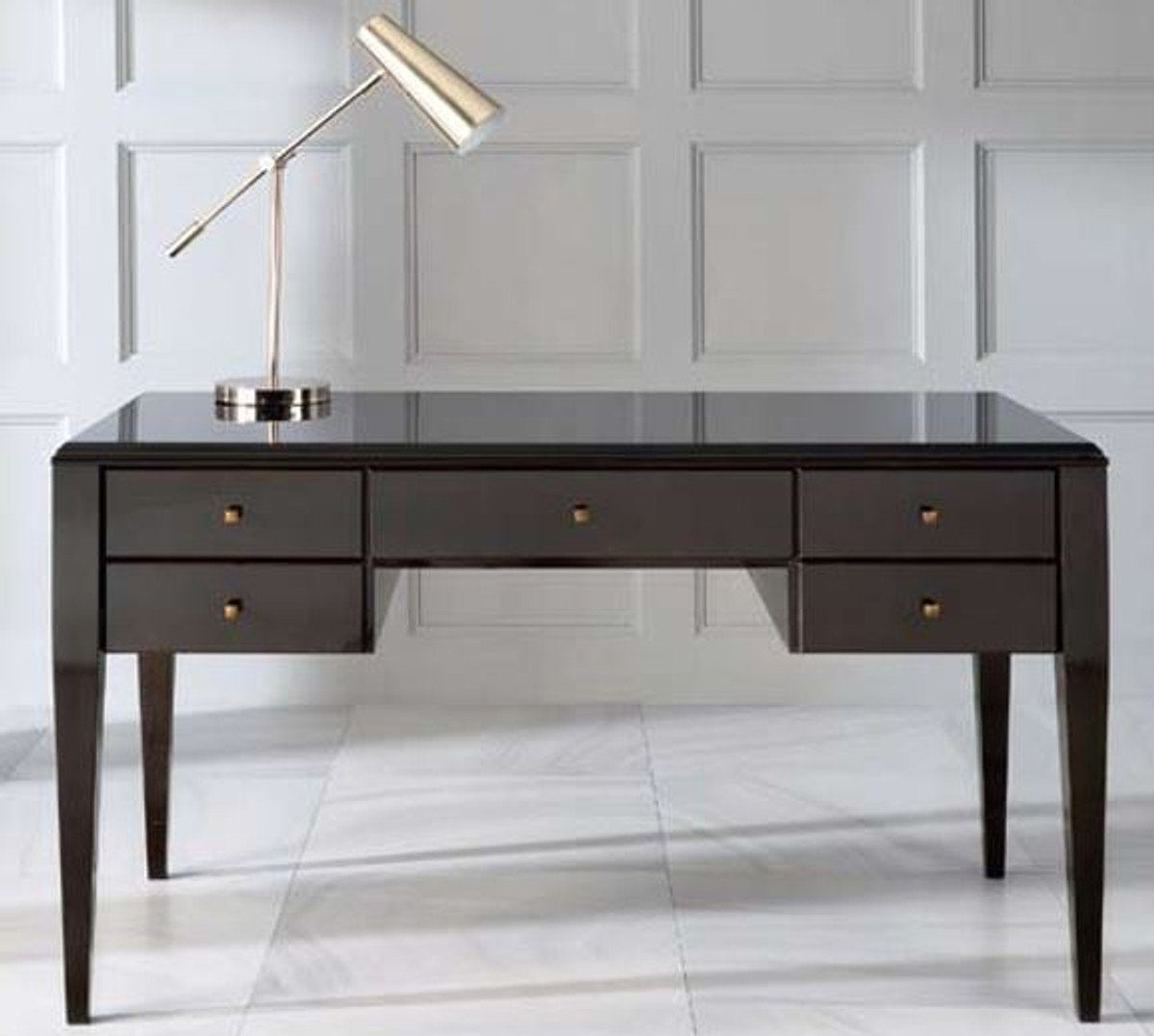Casa Padrino Beistelltisch Luxus Neoklassik Schreibtisch mit 5 Schubladen Schwarz / Grau 140 x 70 x H. 81 cm - Art Deco Büromöbel | Ablagetische