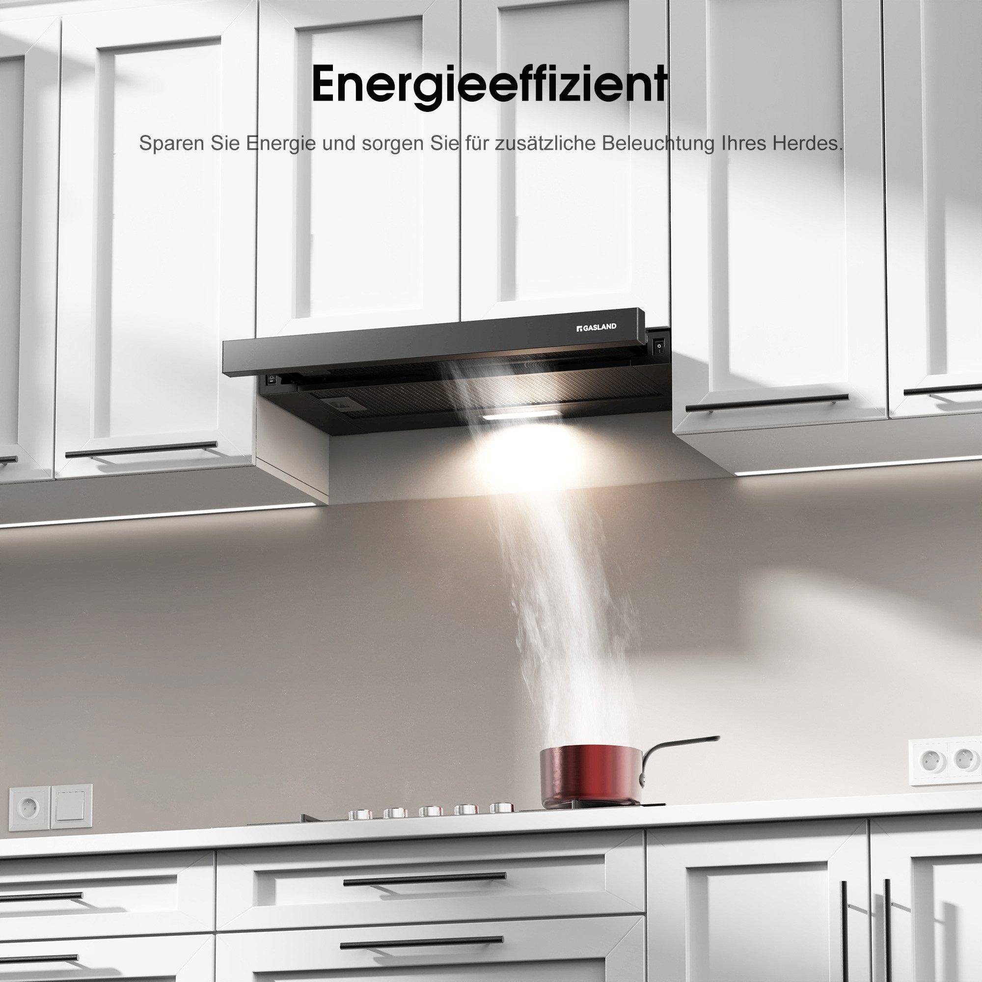 GASLAND Flachschirmhaube, Dunstabzugshaube 60 cm Umluft, Einbau Flachschirm, 335 m³/h Abluft