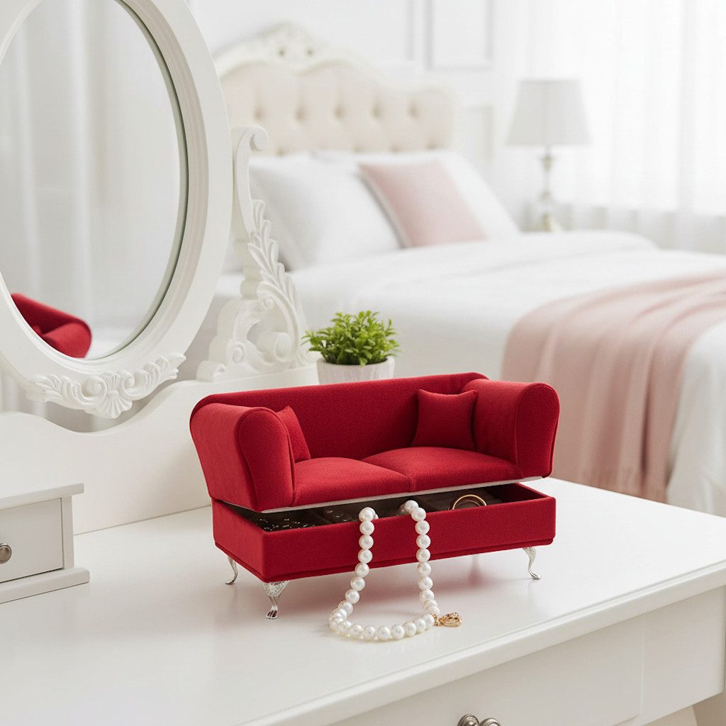 MF Schmuckkasten Schmucksofa Amélie Schmuckkasten Rot Vintage Aufbewahrung günstig online kaufen