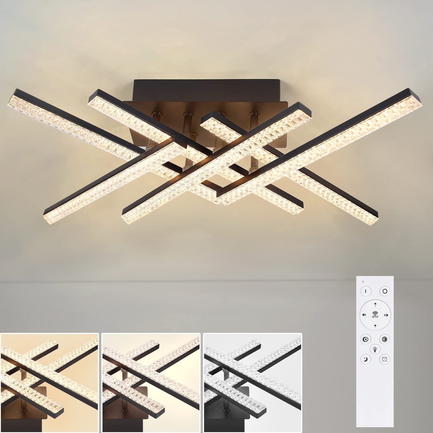 ZMH LED Deckenleuchte Kristall Wohnzimmerlampe mit Fernbedienung, LED fest integriert | Deckenlampen