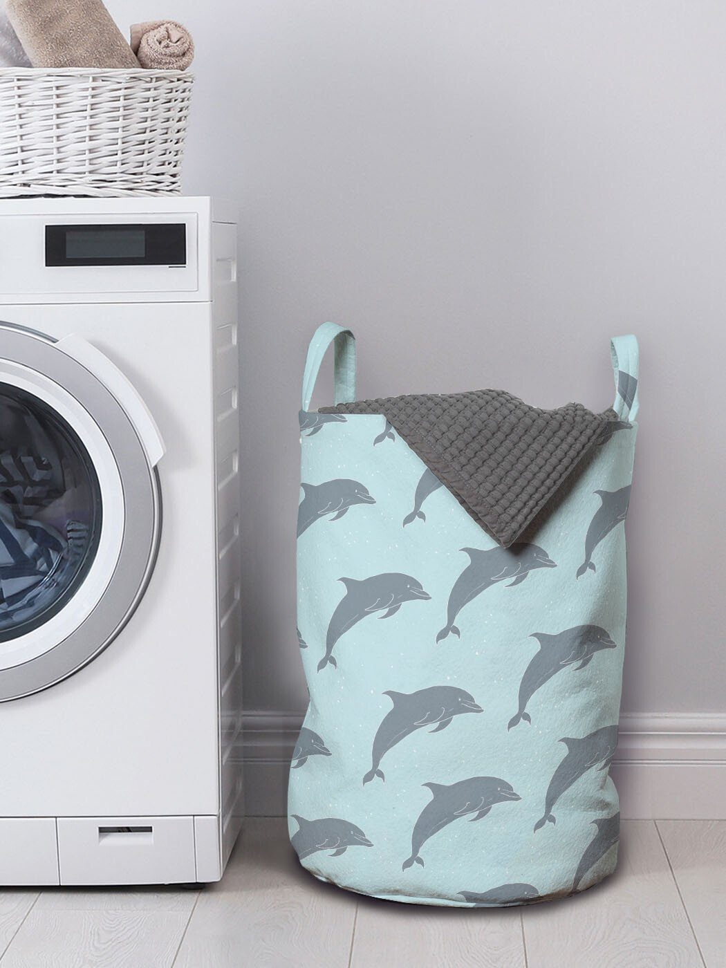 Abakuhaus Kunst Wäschesäckchen Waschsalons, Griffen für Delfin Kordelzugverschluss mit Symmetrische Seetier Wäschekorb