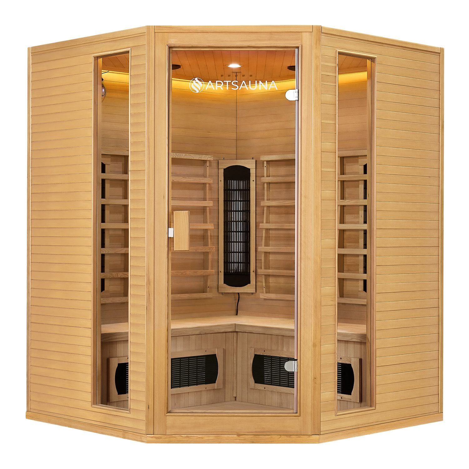 Artsauna Infrarotkabine Nyborg E150K Dual Technologie, für 4 Personen, Hemlock-Holz, HiFi-System, Ionisator, LED-Farblicht