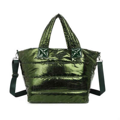 ITALYSHOP24 Schultertasche XL Damen Nylontasche Shopper Strandtasche glänzend, als Handtasche, Umhängetasche, Reisetasche, Weekender