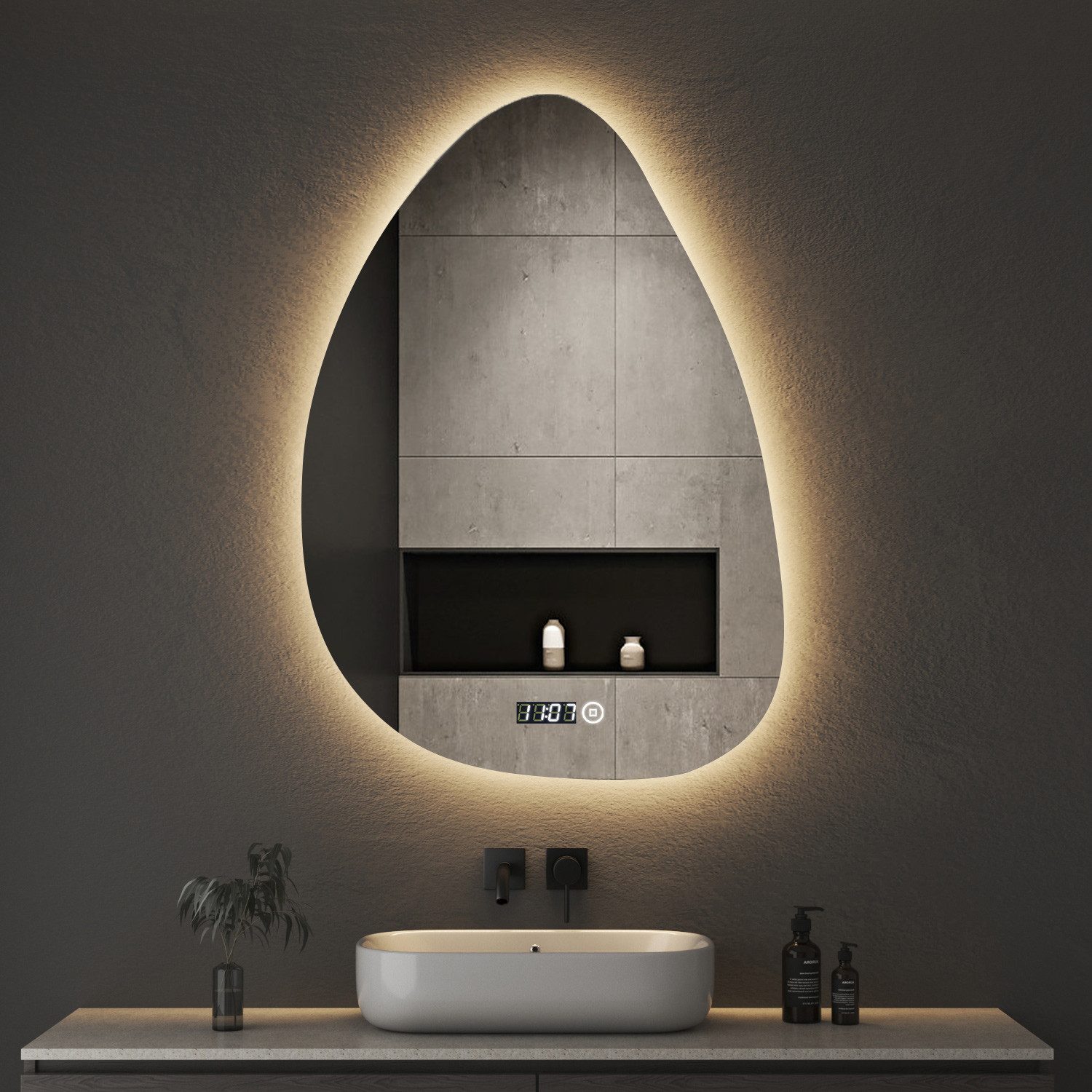 WDWRITTI Badspiegel mit beleuchtung und Uhr LED Spiegel Bad 3Lichtmodi Dimm günstig online kaufen