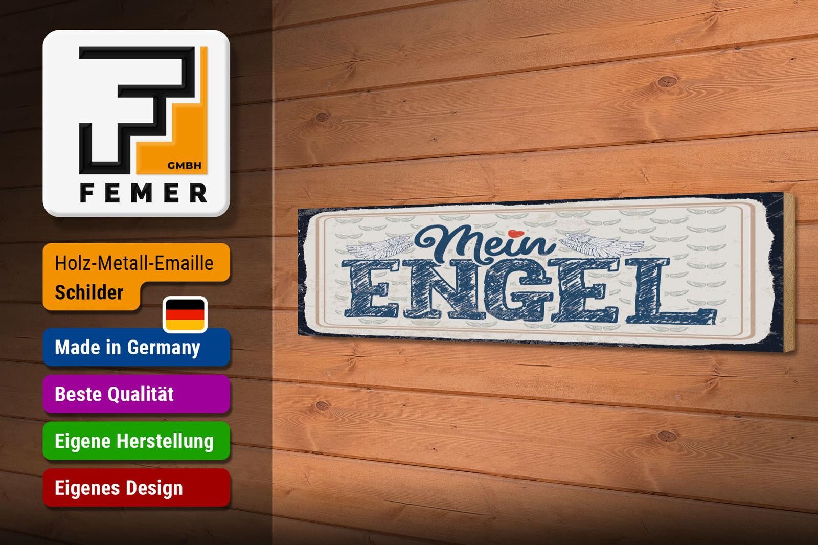 Femer GmbH Holzbild Spruch 46x10 cm Mein Engel, (1 St), Glatte Holzfaserplatte (MDF), vorn beschichtet