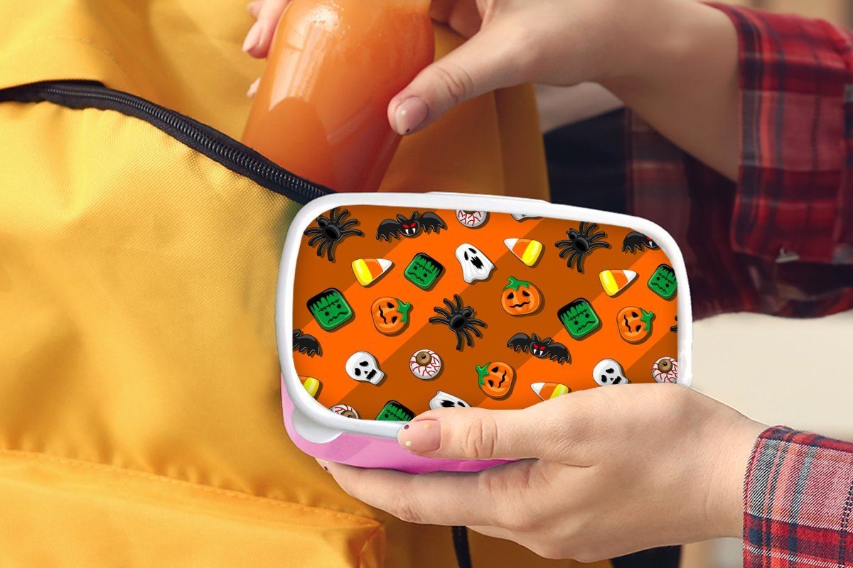 MuchoWow Lunchbox Süßigkeiten - rosa - Brotbox Muster, Snackbox, für Kunststoff Kunststoff, (2-tlg), Halloween Mädchen, Kinder, Erwachsene, Brotdose