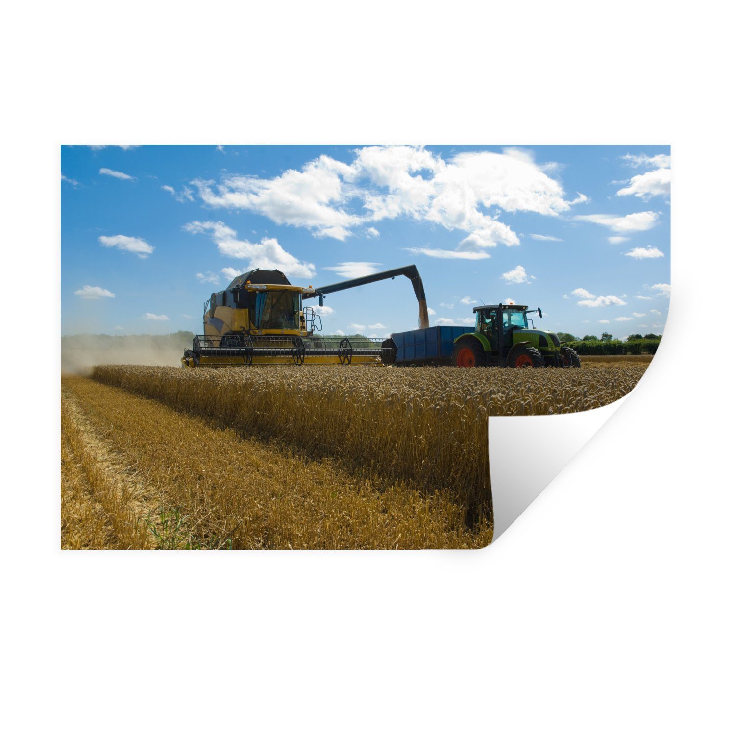 MuchoWow Wandsticker Traktor - Bauernhof - Landleben - Ernte - Getreide (1 St), Wandtattoo, Selbstklebend, Wohnzimmer, 30x20 cm