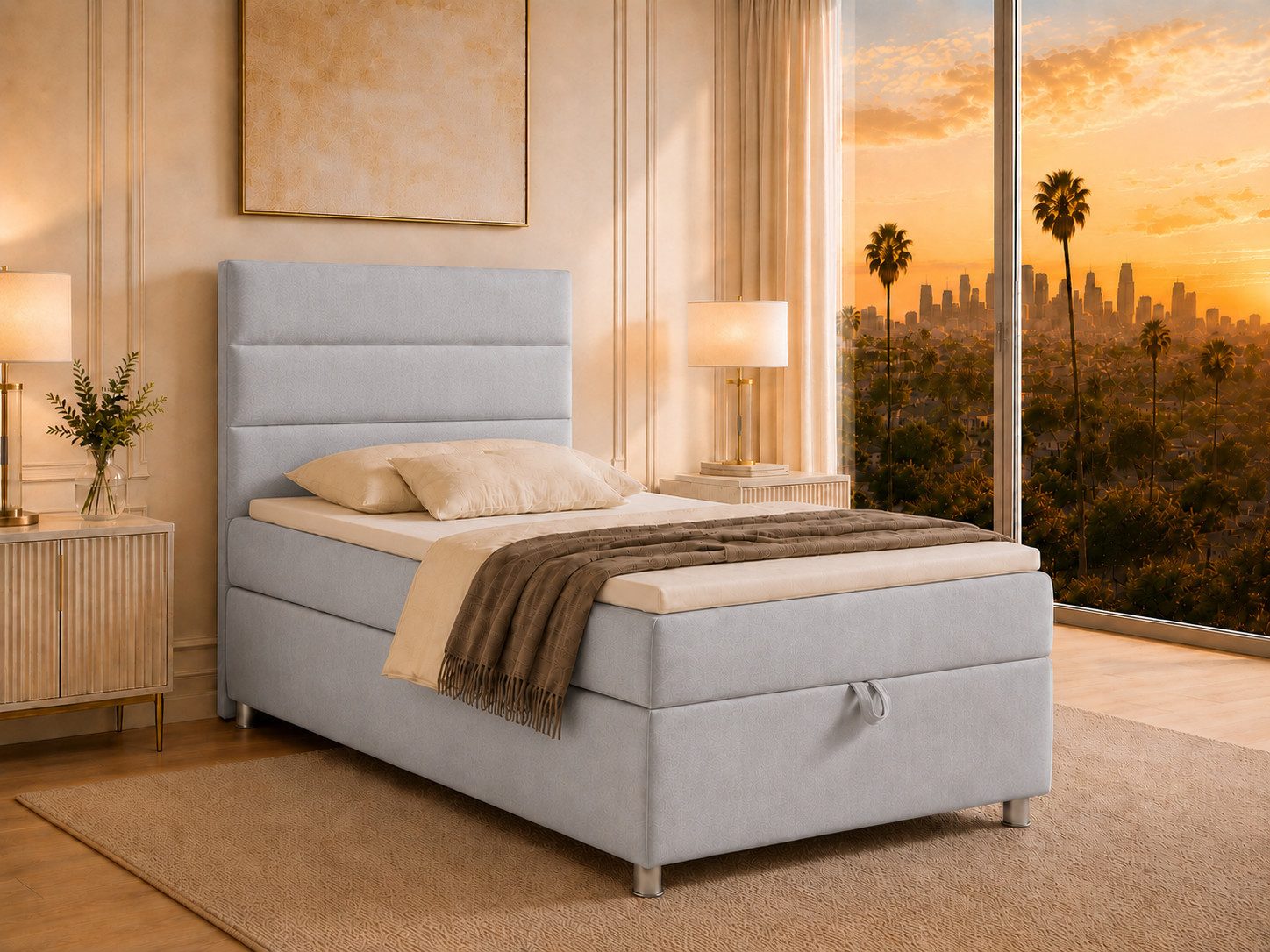 Best for Home Boxspringbett Trinity K-4 Single 5cm Topper Bonell Bettkasten (Einzelbett, Polsterbett mit gepolstertes Kopfteil, Jugendbett, Kinderbett versch. Größen, 1-St., 70x200 80x200 90x200 100x200 cm), Stauraum; ergonomischer Schlafkomfort; modernes Design