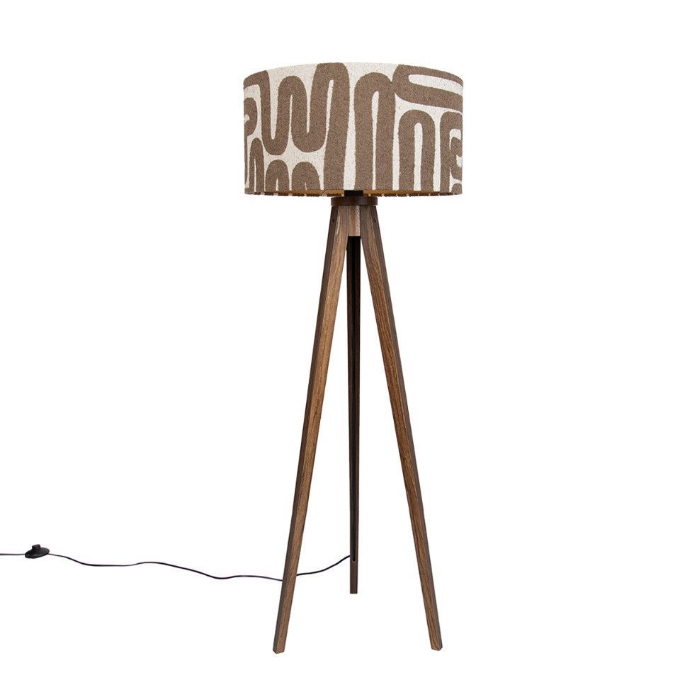 Qazqa Stehlampe Tripod classic, ohne Leuchtmittel, Neutralweiß, QAZQA Stehlampe, e27, Braun, Holz, Modern