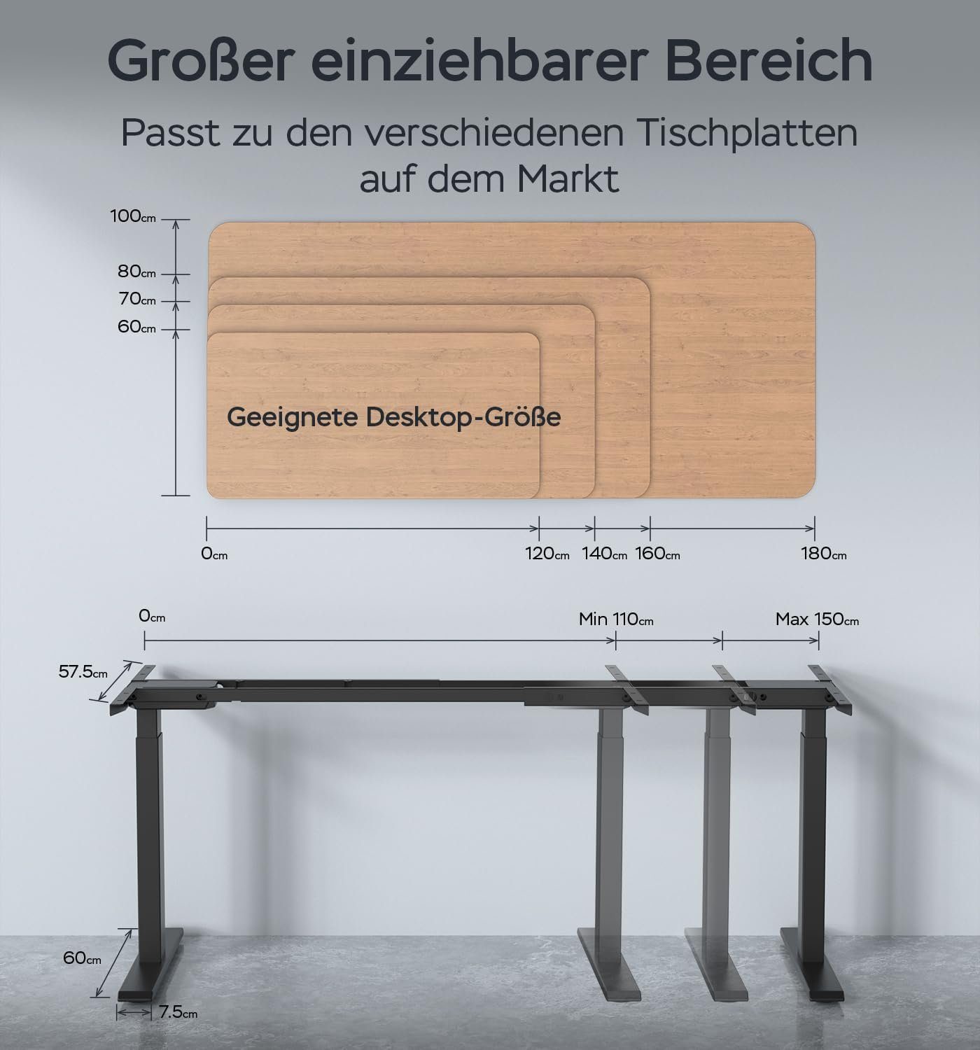 Super Solu Schreibtisch Höhenverstellbarer Tischgestell Dual-Motor günstig online kaufen
