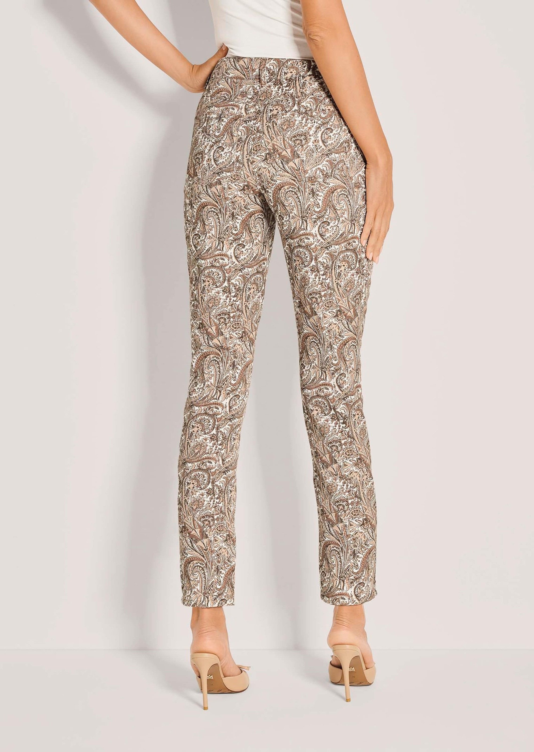MADELEINE Stoffhose Jerseyhose mit Paisley-Muster Baumwollhose mit Formbund, Gürtelschlaufen, Taschen und Knöchellänge