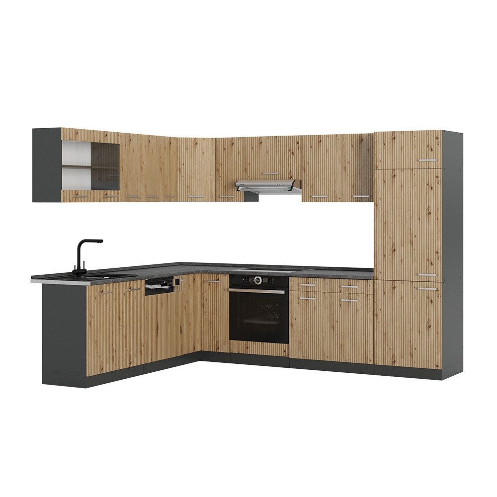 Vicco Winkelküche R-Line, Artisan-Eiche/Anthrazit, 287 x 227 cm, AP Anthrazit