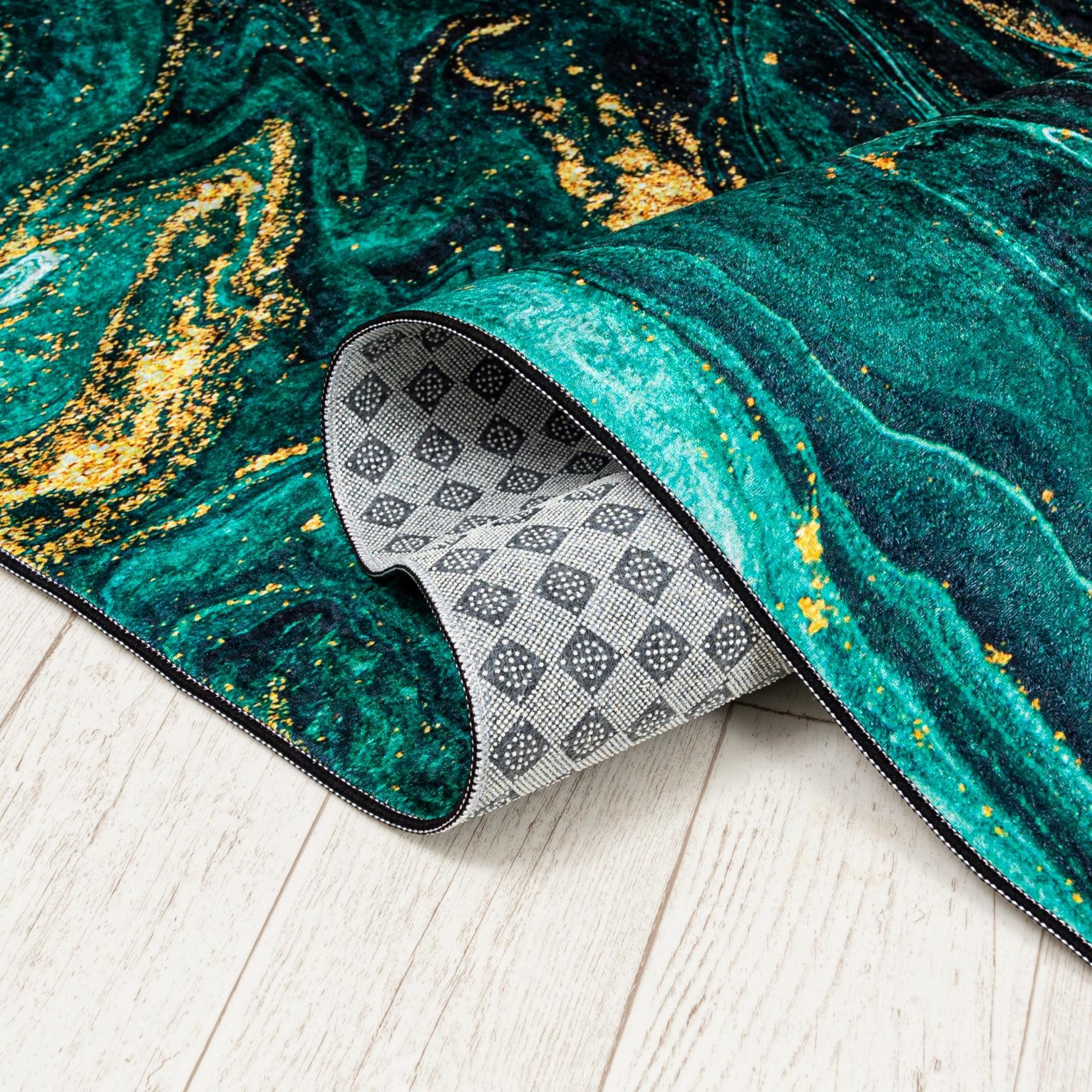 Mazovia Designteppich Modern Glamour Grün Wohnzimmer, Schlafzimmer, Esszimmer, Büro, Fußbodenheizung – Bild 5 von 5