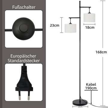 Nettlife Stehlampe Wohnzimmer 2 Flammige Standleuchte Stoffschirm Vintage E27, mit Fußschalter, ohne Leuchtmittel, Schlafzimmer