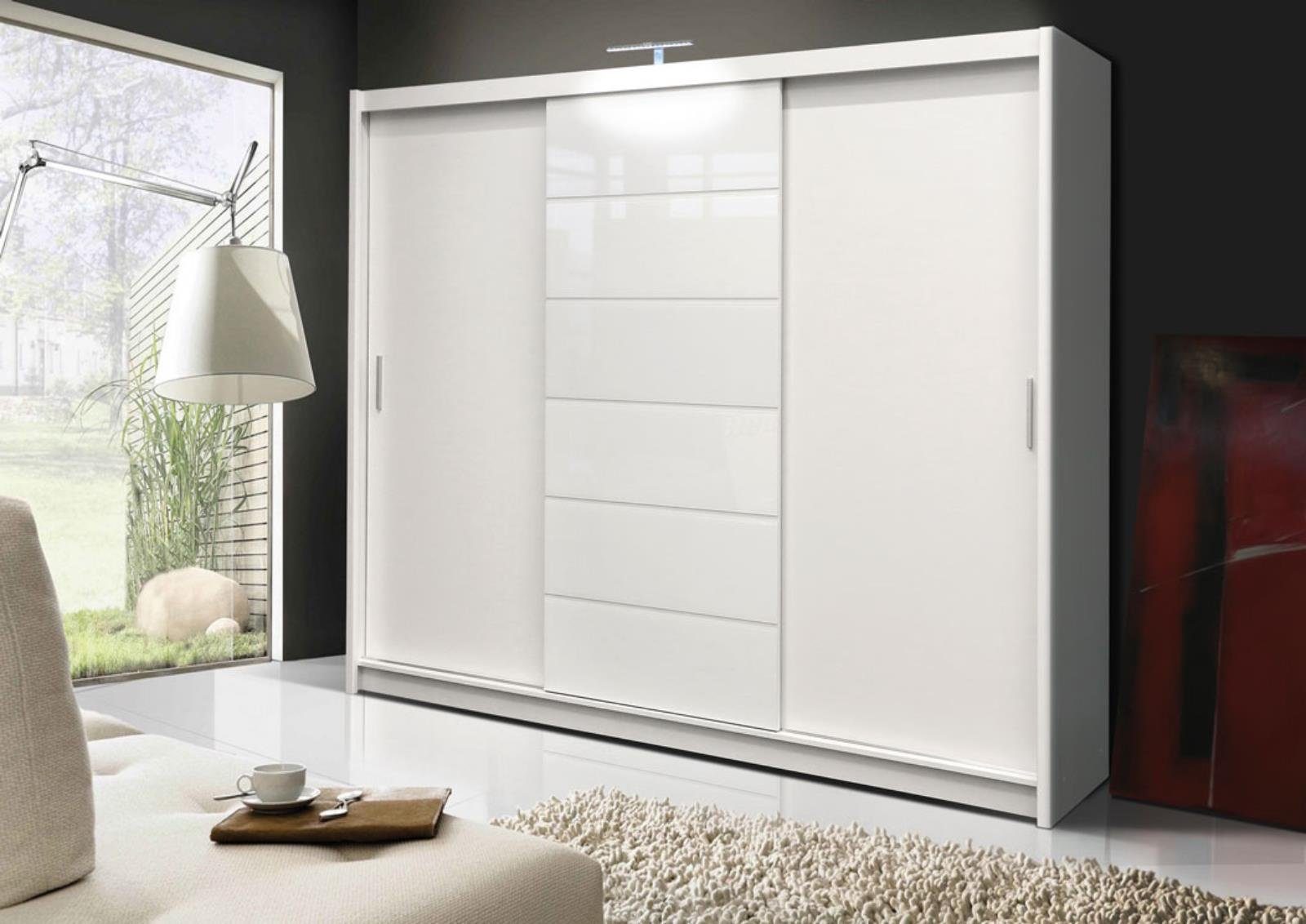 Beautysofa Kleiderschrank Modern Sideboard Wohnzimmer MALIBU Garderobenschrank LED Schränke, mit Beleuchtung, Schubladen Kleiderschrank mit weiß