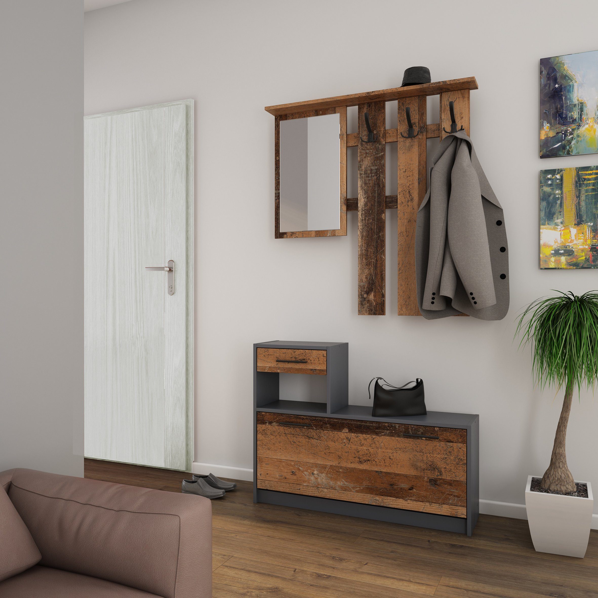 byLIVING Garderoben-Set TAMINA, (in Anthrazit/Old-Wood-Optik oder günstig online kaufen