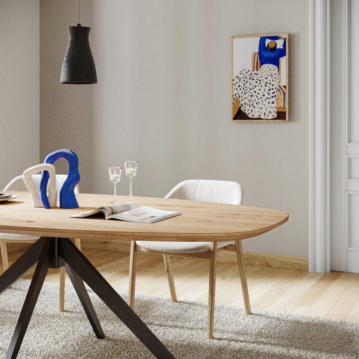 Rellgo Esstisch Oline, flexibler Küchentisch, dänischer Designertisch, ovaler Eichenholztisch, 160 x 90 cm