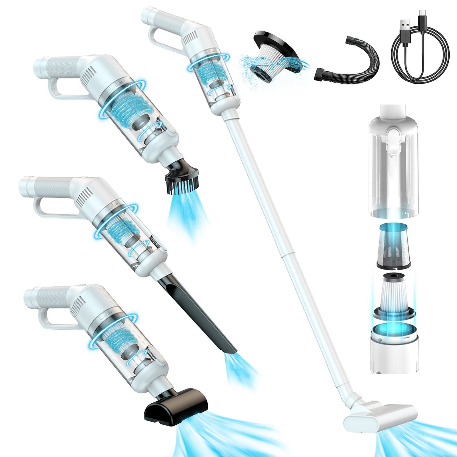 REDOM Akku-Handstaubsauger Staubsauger tragbarer Autostaubsauger, 45,00 W, Beutellos, 4000mAh bis 30 Min Laufzeit USB-C Schnellladung