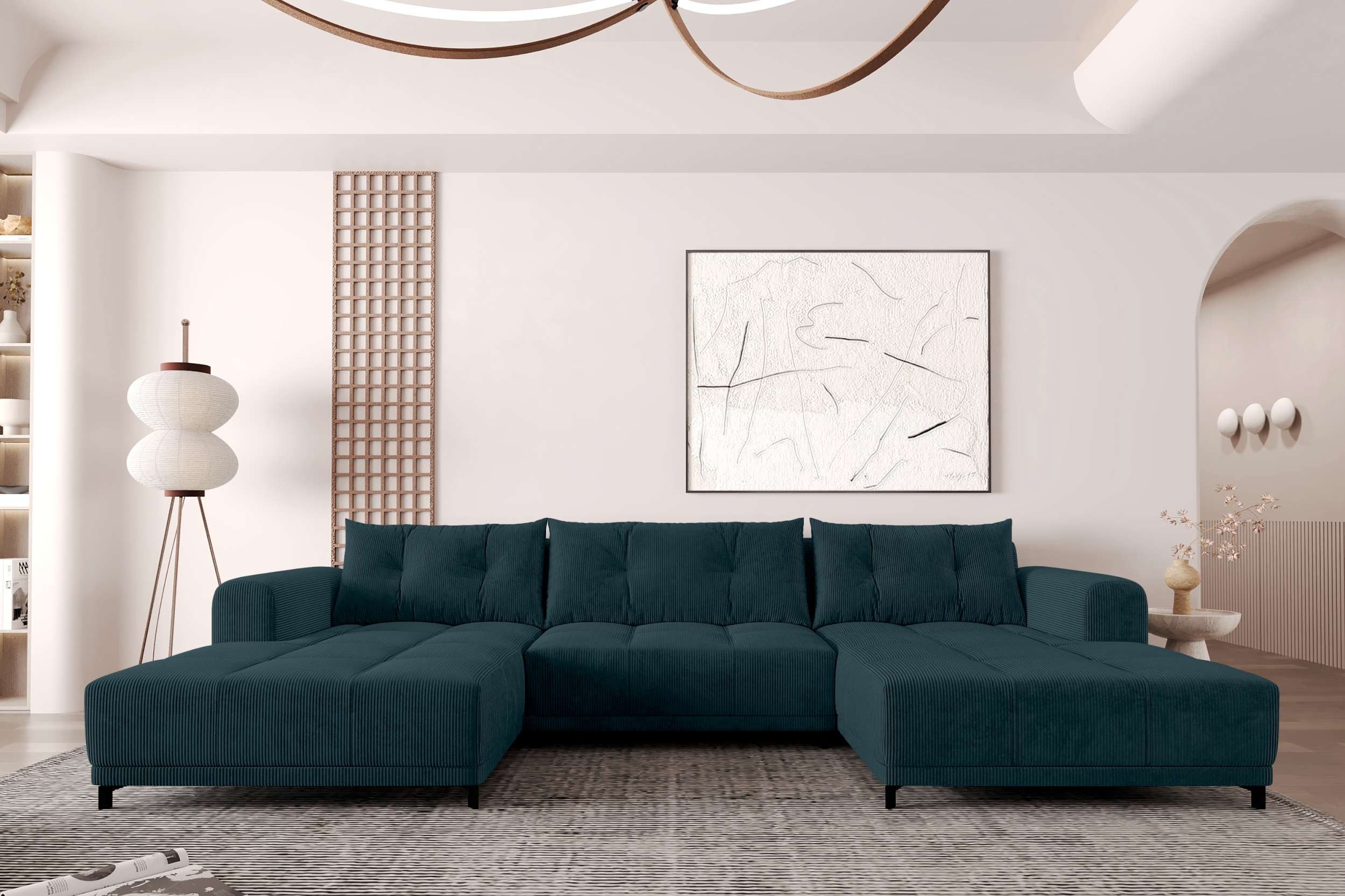 99rooms Wohnlandschaft Massimo, Sofa, U-Form, mit Schlaffunktion, Rundumbezug, in Cordstoff POSO