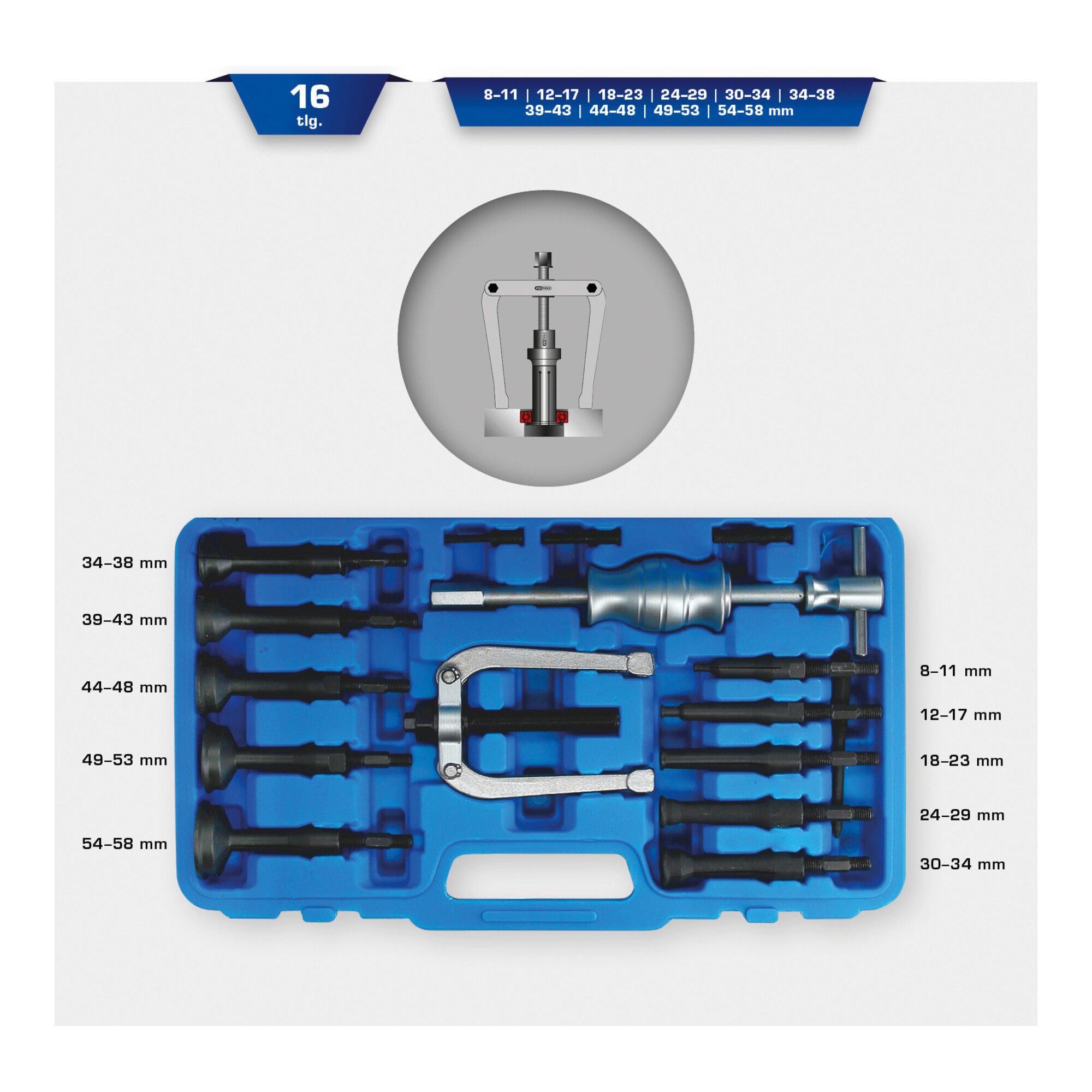 Brilliant Tools Radnabenabzieher Brilliant Tools Grundloch-Innenlager-Abzieher-Satz, 16-tlg