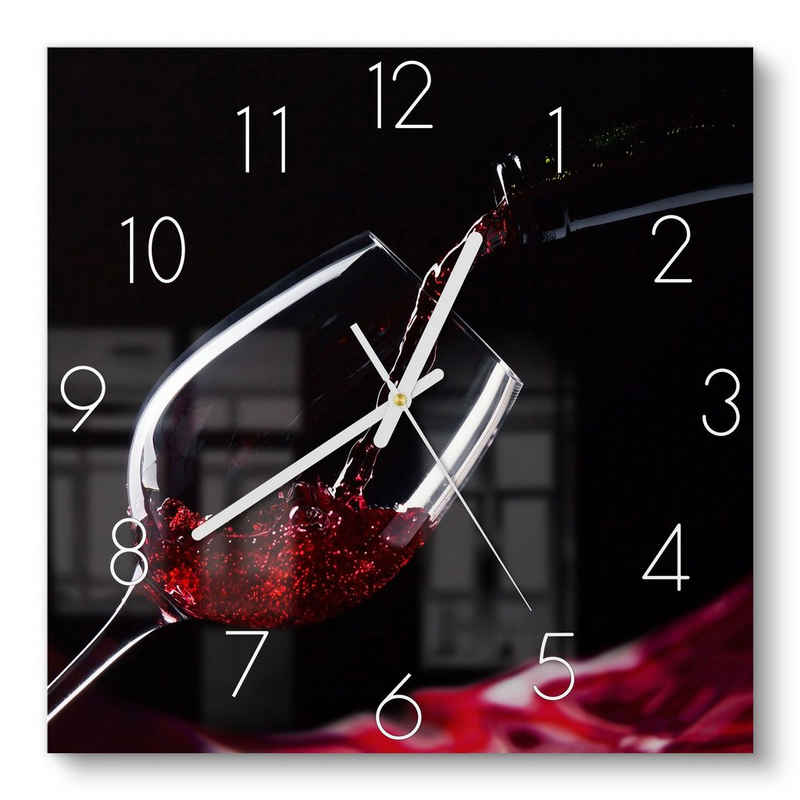 DEQORI Wanduhr 'Rotwein ins Glas gegossen' (Glas Glasuhr modern Wand Uhr Design Küchenuhr)
