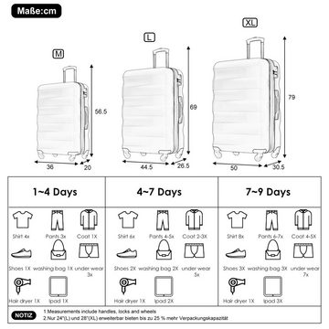 Ulife Trolleyset Kofferset Reisekoffer ABS-Material, TSA Zollschloss, 360° -Räder, 4 Rollen, (3 tlg)
