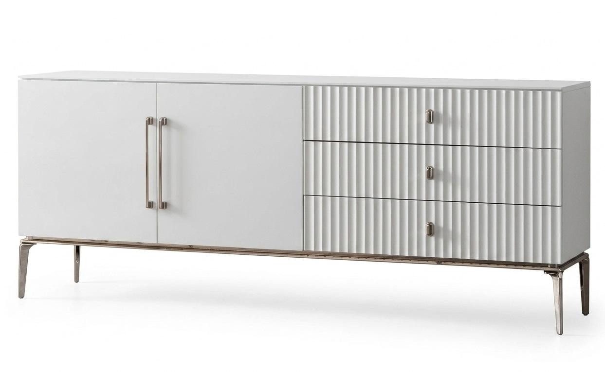 JVmoebel Esszimmer-Set Esstisch 4x Stühle Sideboard Spiegel Modern Weiß Elegant, (7-St), Made in Europa
