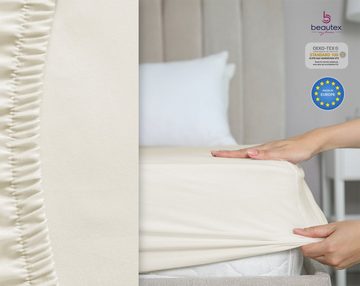 Spannbettlaken Spannbetttuch Bettlaken aus gekämmter Baumwolle Premium Jersey 160g/m², Beautex, Jersey, Gummizug: rundum, (1 Stück)