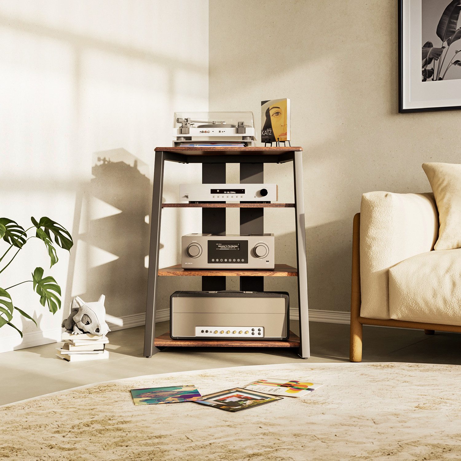 FITUEYES TV-Regal, HiFi Rack TV Rack aus Holz und Metall, 610x518x780mm günstig online kaufen