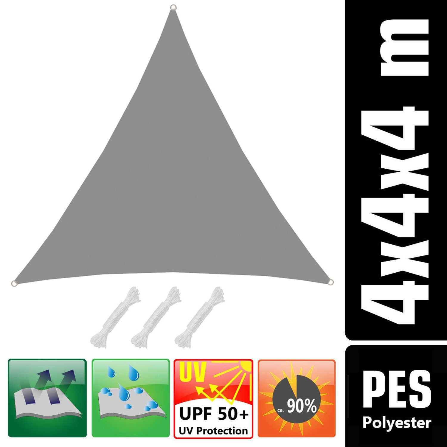 AMANKA Sonnensegel mit UV Schutz - 4 x 4 x 4 m Wasserdicht - Sonnenschutz Garten & Balkon, Polyester Sonnenschutzsegel Dreieckig - Überdachung mit Regenschutz