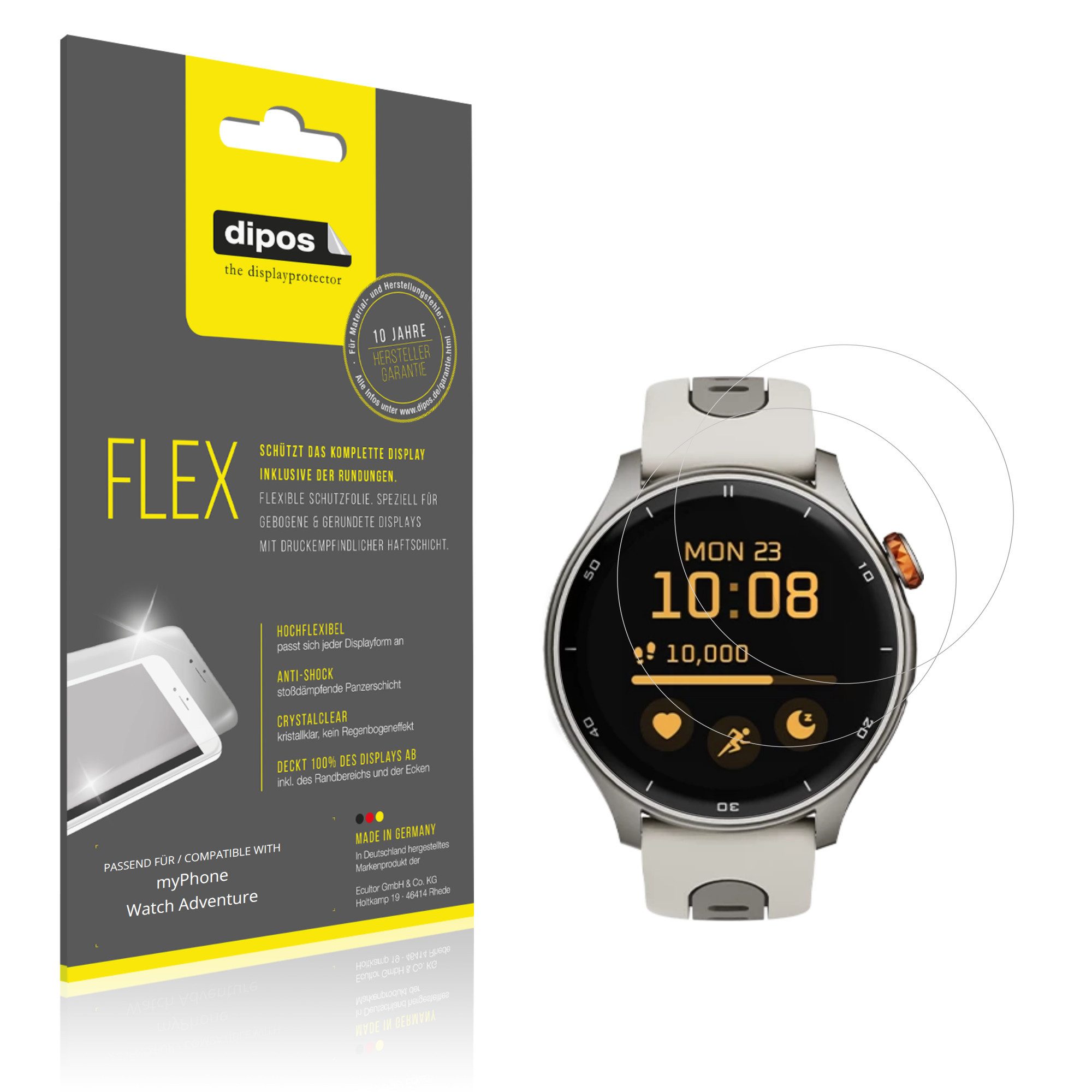 dipos Displayschutzfolie Schutzfolie für myPhone Watch Adventure, 2 Stück, Displayschutz Schutz Folie Made in Germany