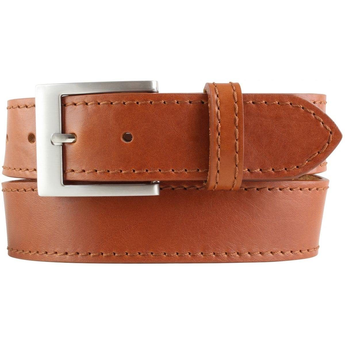 BELTINGER Ledergürtel Hochwertiger Jeansgürtel aus Vollrindleder mit Naht 4 cm - Für Damen H Tabac