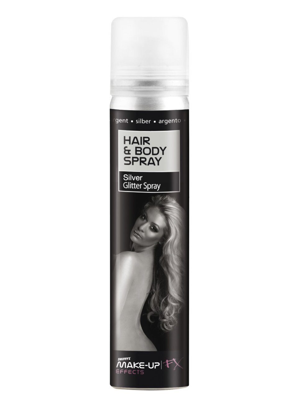 Smiffys Theaterschminke Glitzer Hair & Body Spray silber - Fasching Hallow