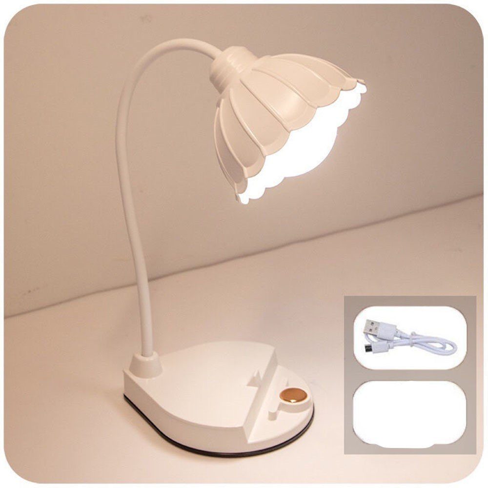 MOUTEN LED Schreibtischlampe Wiederaufladbare, niedliche Lese-Augenschutzlampe für das Schlafzimmer weiß