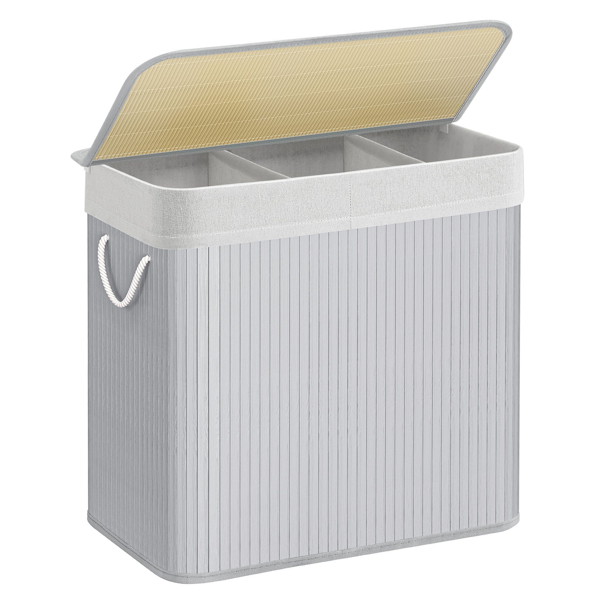 SONGMICS Wäschekorb, mit Deckel und Griffen, aus Bambus, 3 Fächern, 150 L günstig online kaufen