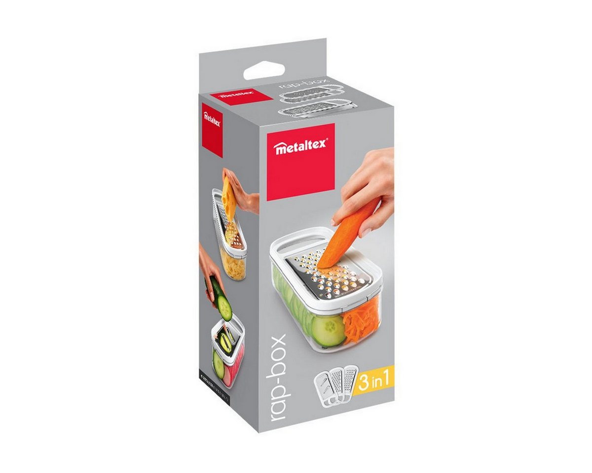 Thumbnail - Metaltex Einhandhobel Metaltex Reibe mit Auffangbehälter Rap-Box 3 in 1 ABS Acryl 21 cm