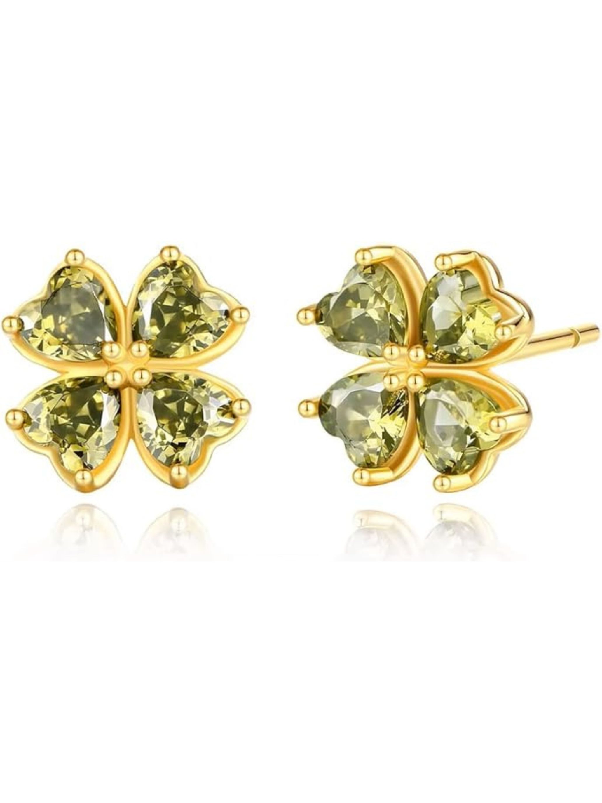 Einzelstück Paar Ohrstecker Ohrringe mit Kleeblatt aus grünem Zirkonia Kristall