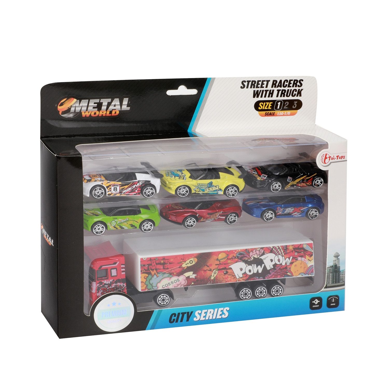 Toi-Toys Modellauto LKW Spielzeugauto mit 6 Sportwagen in bunten Farben günstig online kaufen