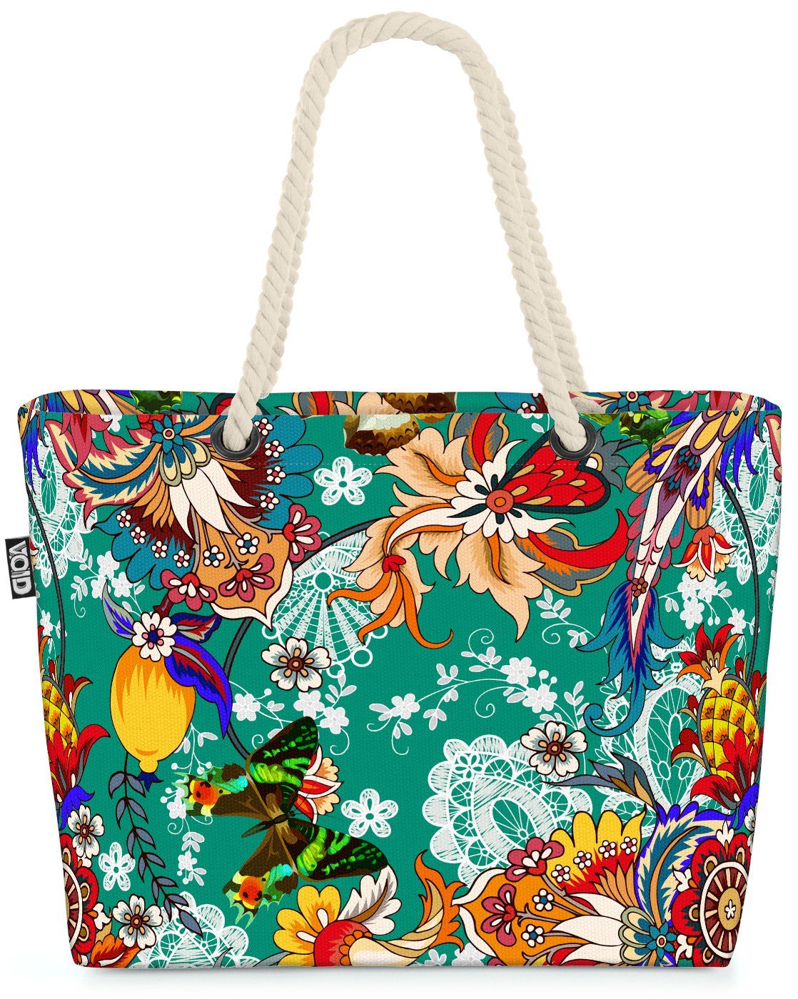 VOID Strandtasche (1-tlg), Tropenwald Paisleymuster Beach Bag Paisley Schmetterling Blumen-Muster Orient
