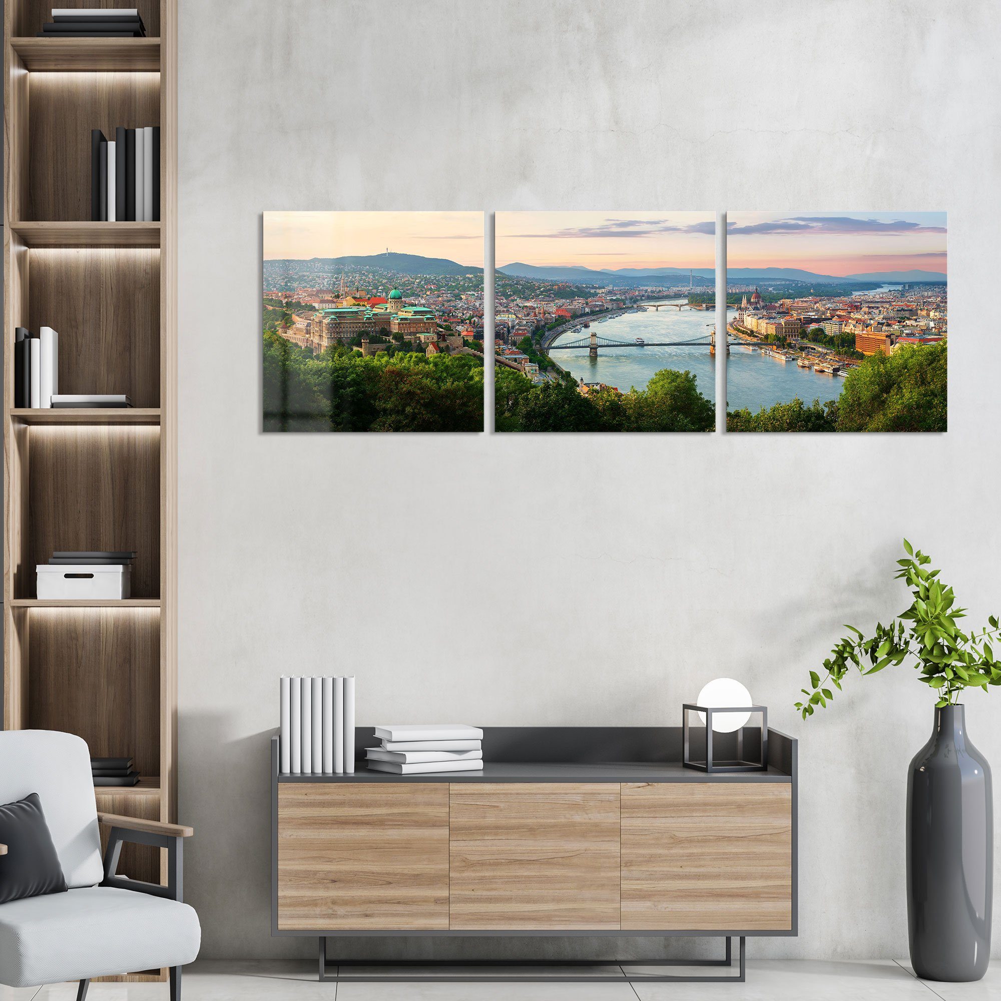 DEQORI Glasbild 'Blick über Budapest', 'Blick über Budapest', Glas Wandbild Bild schwebend modern