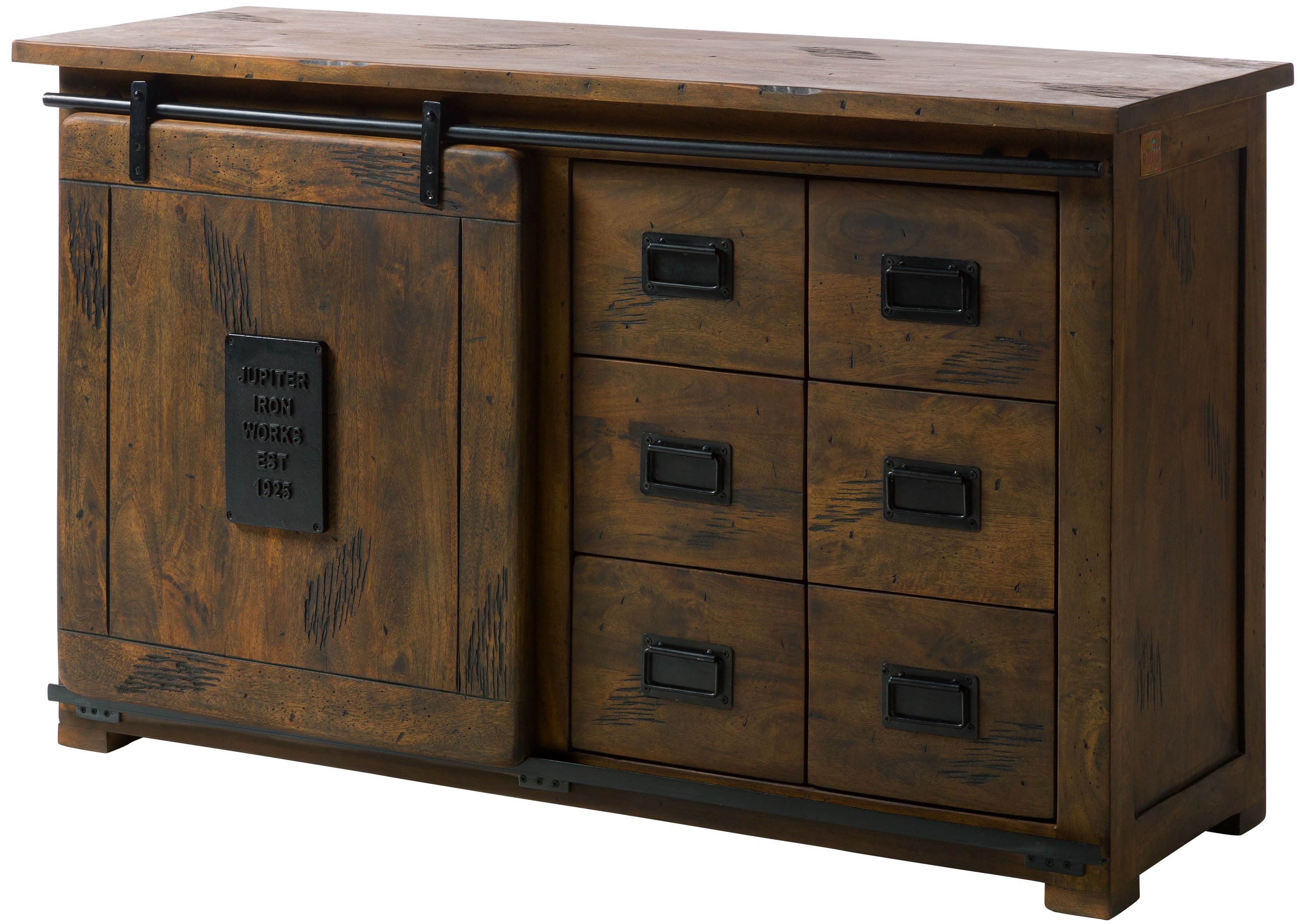 Massivmoebel24 Sideboard RAILWAY Mango Massivholz braun (Massivholz montiert 68 kg RAILWAY #421), Mango 140x45x85 cm (BxTxH) braun lackiert