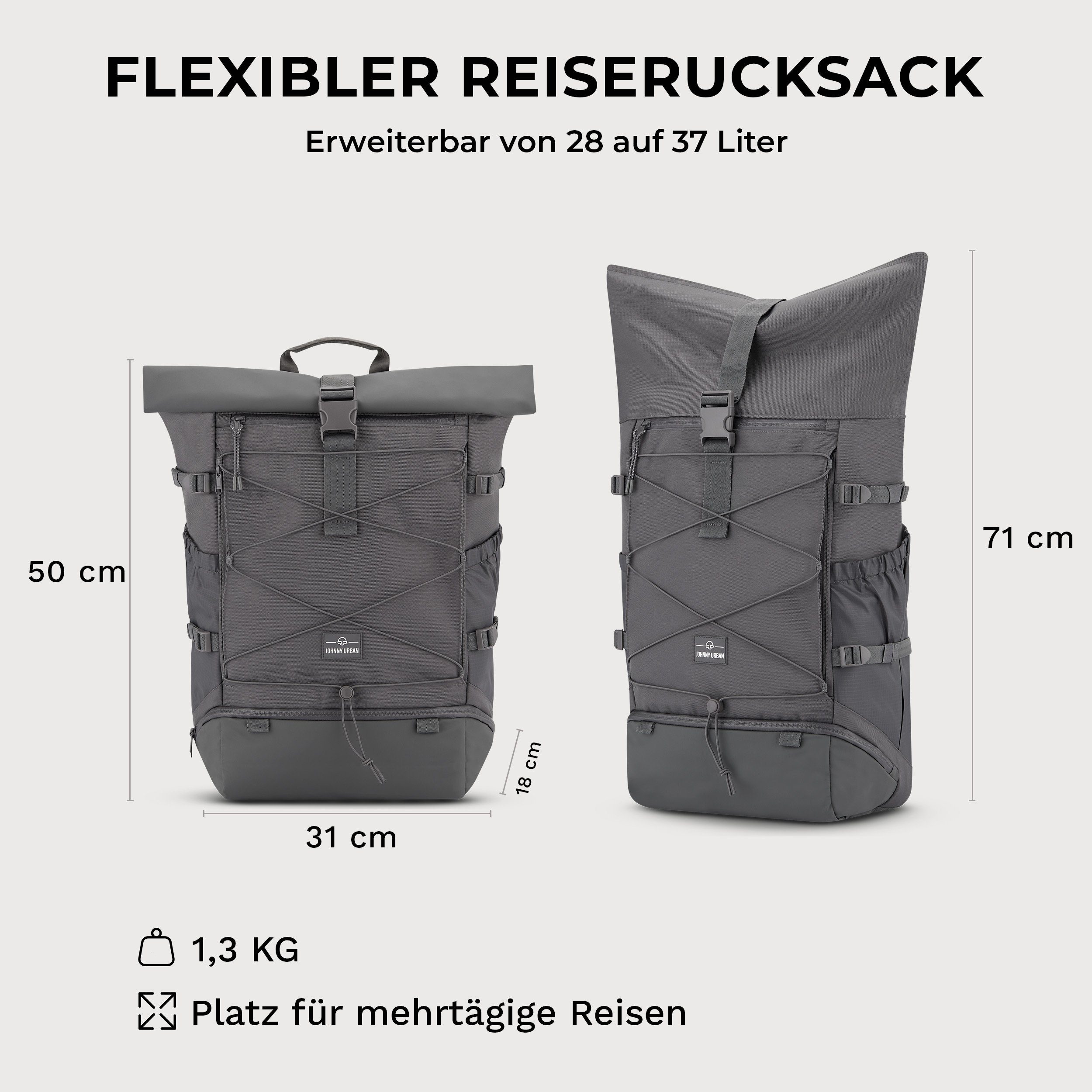 Allen Flexible Größe, Urban Wasserabweisend Travel Dunkelgrau Johnny Reiserucksack Large,