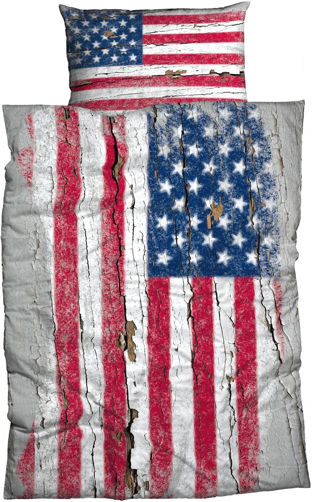 CASATEX Bettwäsche Stars & Stripes, Renforcé, 2 teilig, mit Flagge